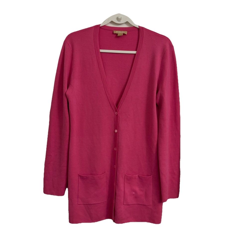 Michael Kors Collection Cashmere Cardigan Womens Large Pink Sweater V-Neck